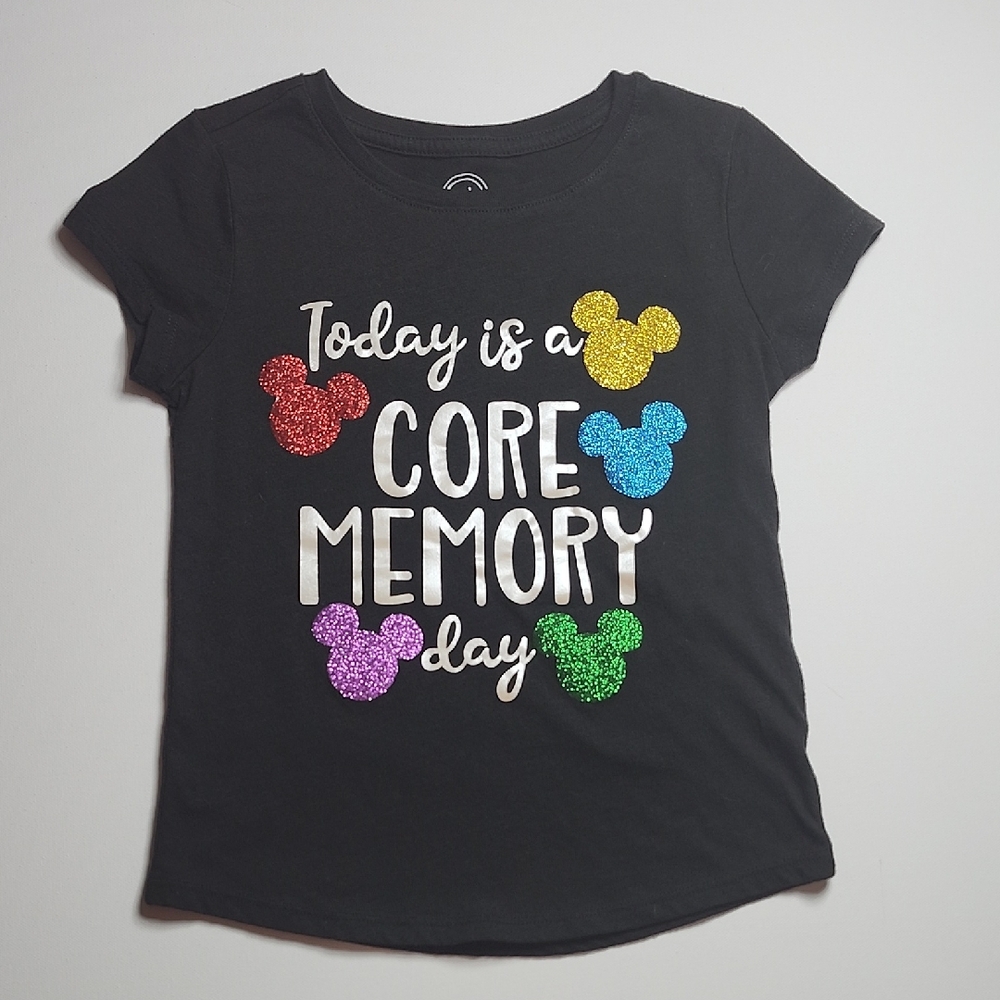 Core Memory Day Girls T-Shirt – Glitter Mickey Ears, Black Tee, Disney Inspired,